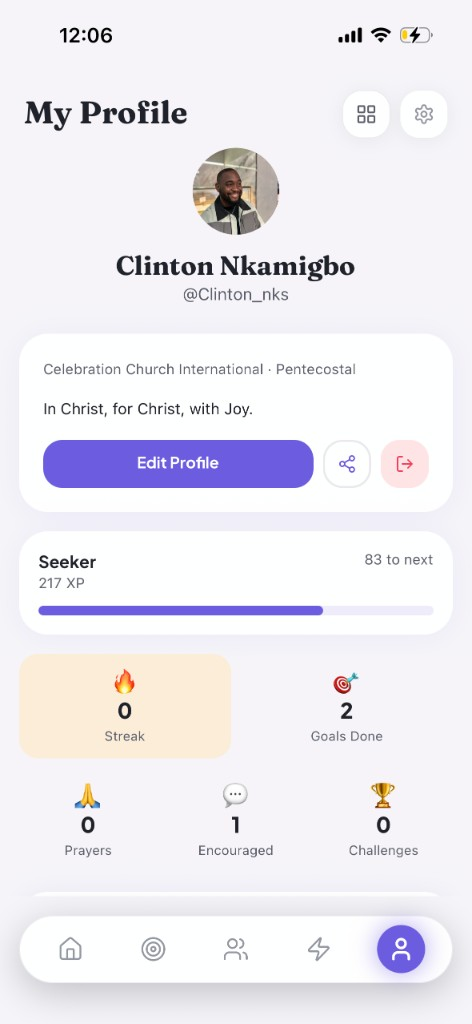 Sent profile with XP, level, and stats
